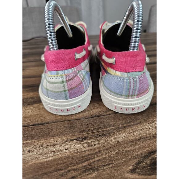 Lauren by Ralph Lauren Breeana Pink Plaid Print Canvas Boat Shoes Size Womens 7B - Picture 8 of 14